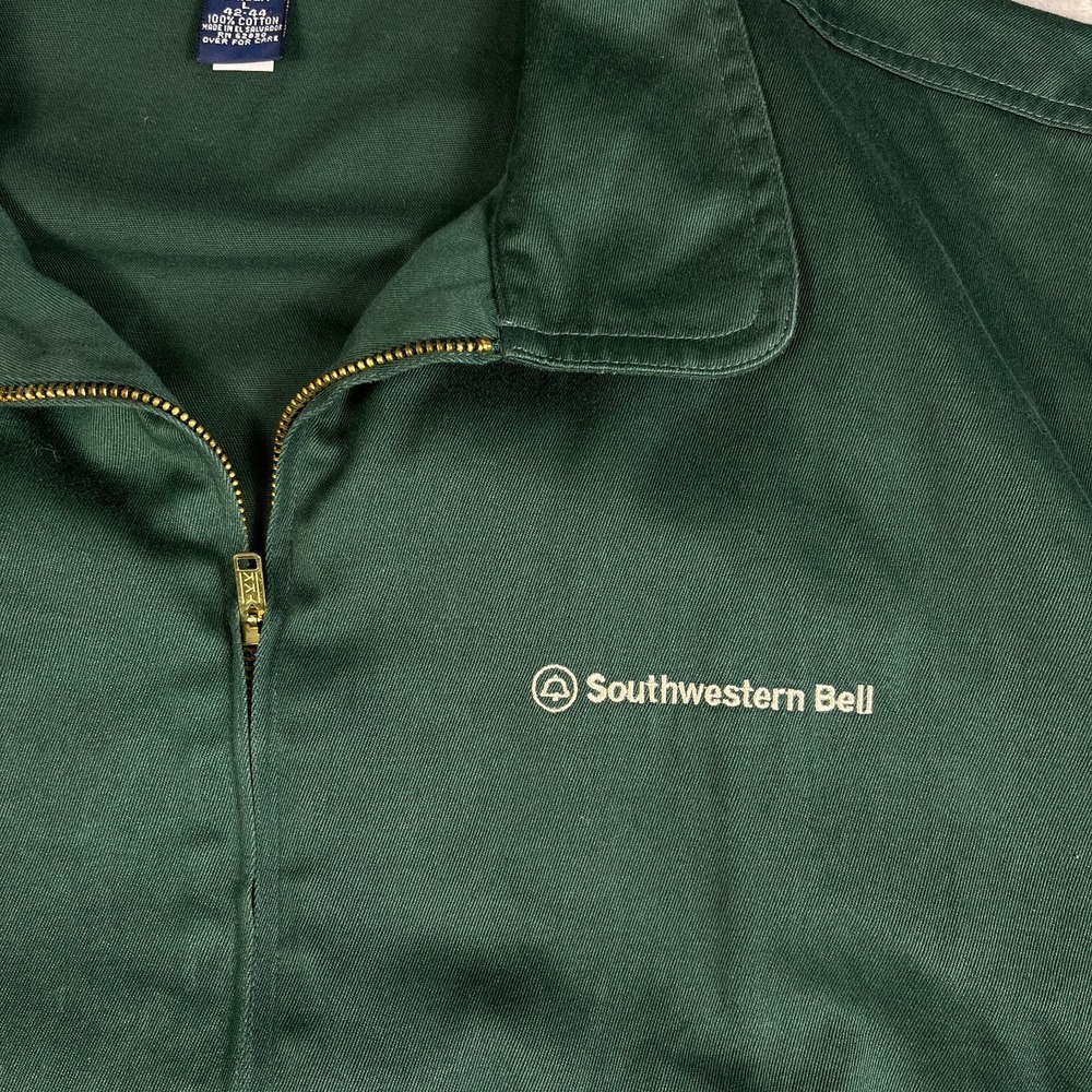 VTG Southwestern Bell Lands End Harrington Jacket Men LargeGreen Lightweight Zip - Picture 12 of 13